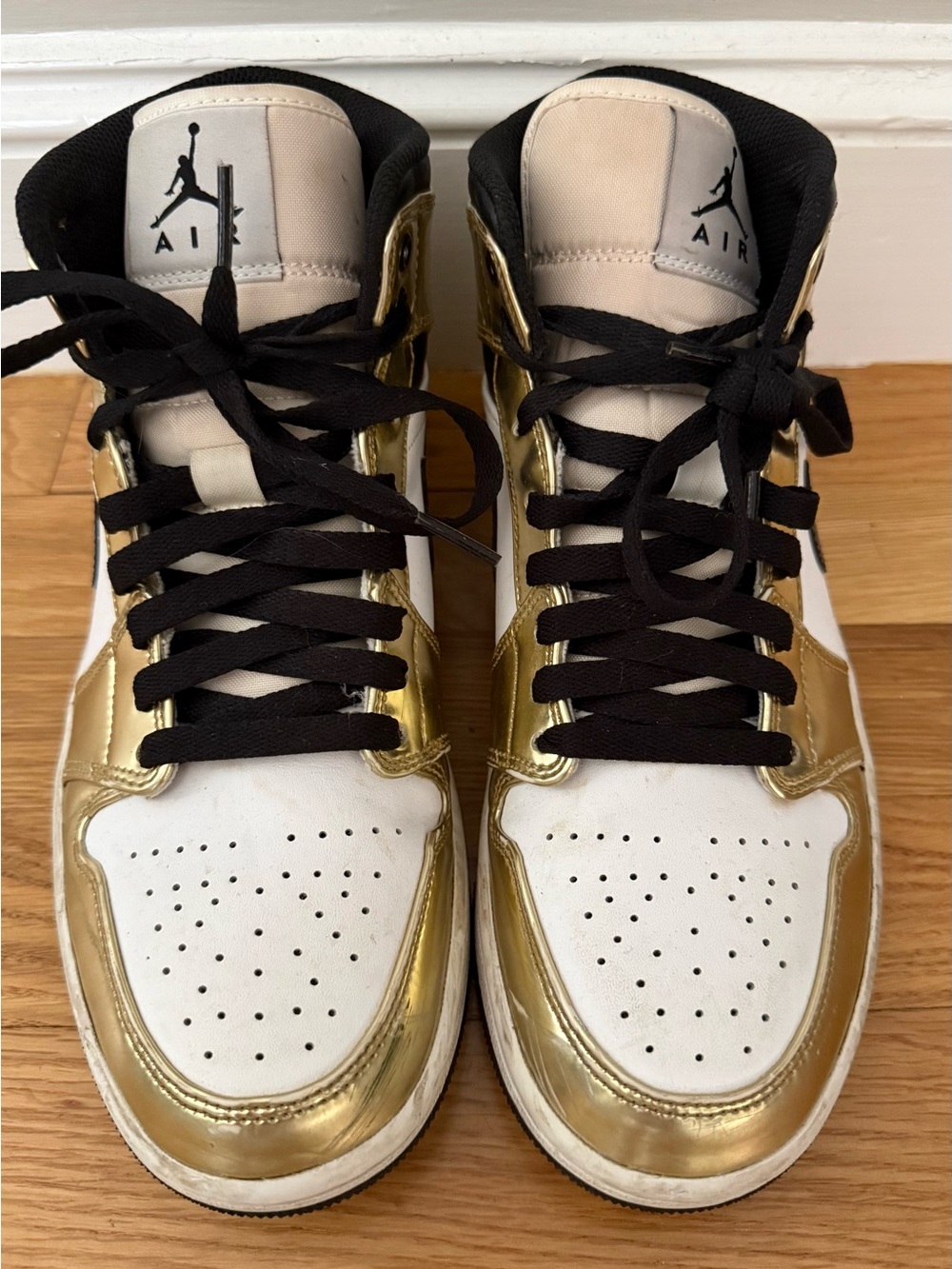 Nike Air Jordan 1 Mid White & Metallic Gold High-Top Sneakers